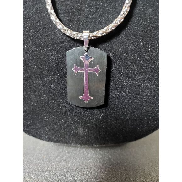 Necklace and Dog Tag Style Cross Pendant - Picture 1 of 5